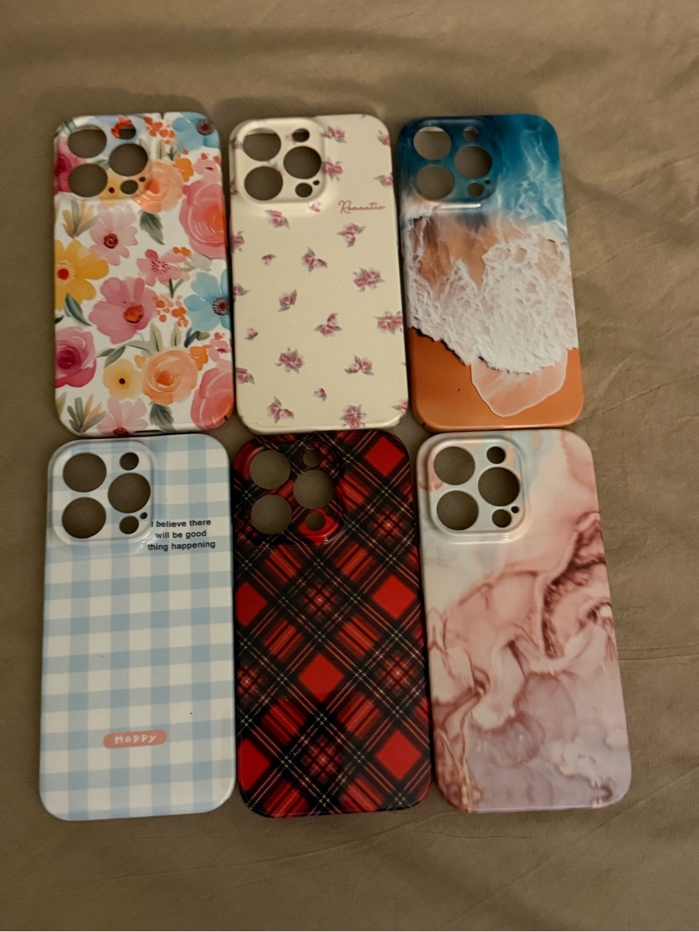 iPhone 15 Pro Max Hard Glossy Cases Bundle 6 iPhone Floral Plaid Beach and more